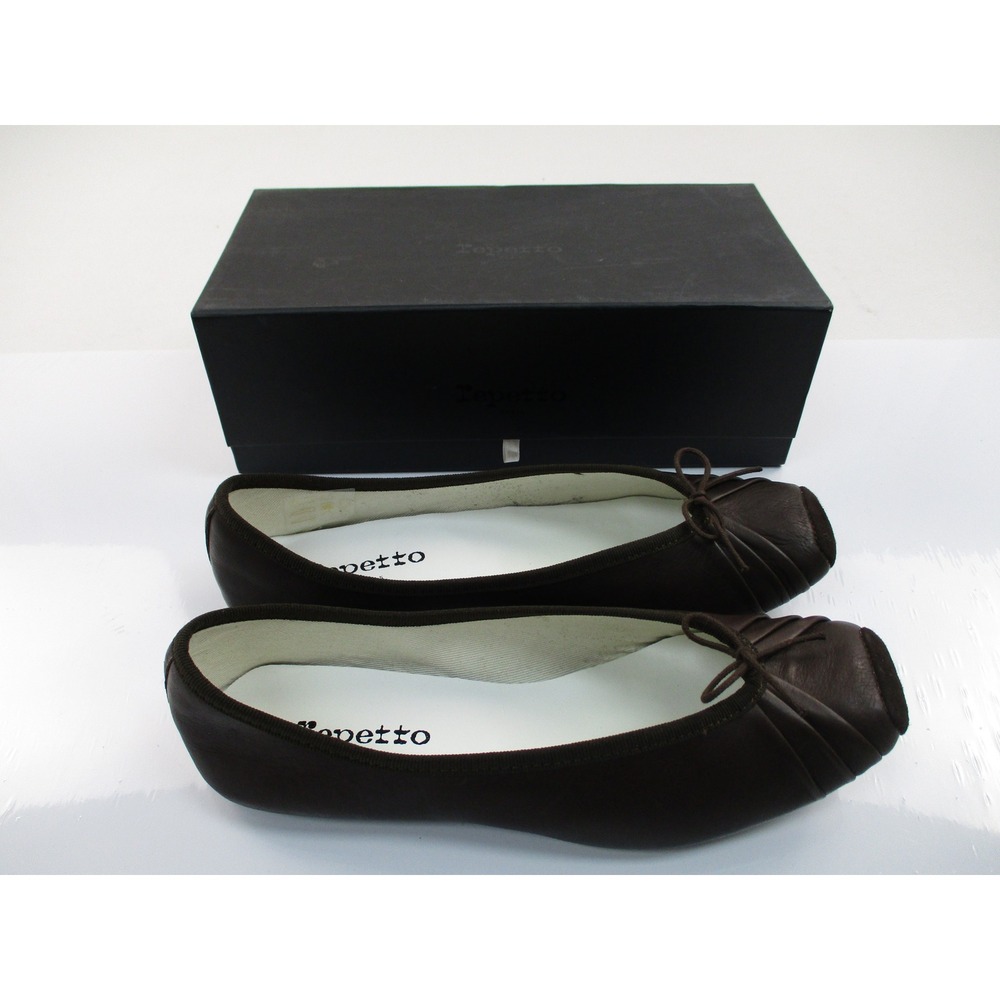Repetto Ballet Flats 39/US size 8 Chocolate Brown Leather Square Toe French Chic - Picture 3 of 12